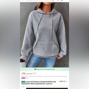 SHEIN Gray Hooded Waffle Knit Pullover